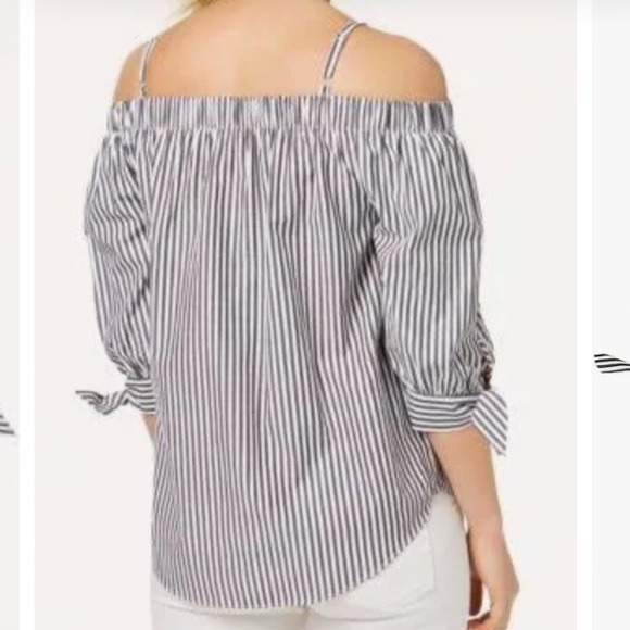 Iz Byer woman’s print off the shoulder back and white 3/4 sleeve cotton top - Picture 7 of 16